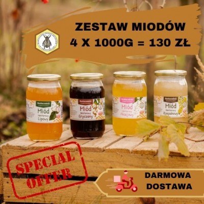 Mix Miodów 4x1000 g wysyłka...